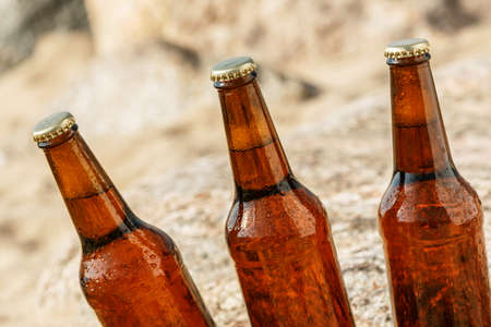 Cold beer on the beachの写真素材