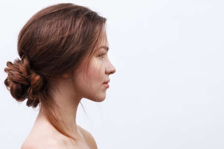 Beautiful woman with natural makeup and hairstyleの写真素材