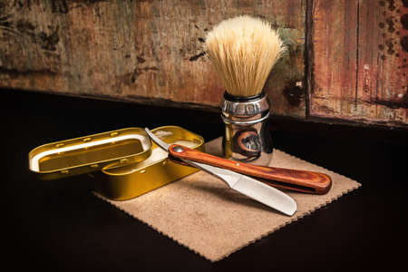 Different equipment in barber shop on the tableの写真素材