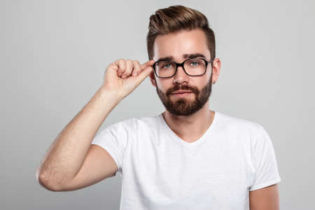 Stylish bearded man in eyeglassesの写真素材