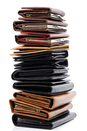 Different leather wallets on white backgroundの写真素材