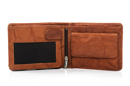Leather brown wallet on white background