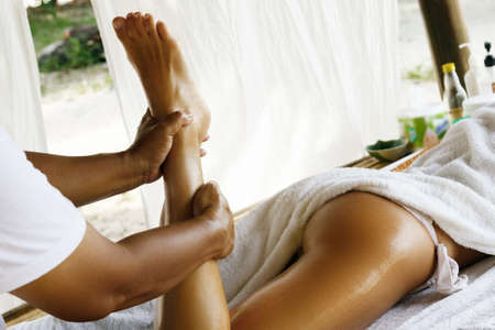 Close up of female feet during traditional Thai massageの写真素材