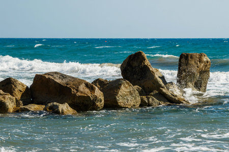 Beautiful seascape with blue water and rocks
