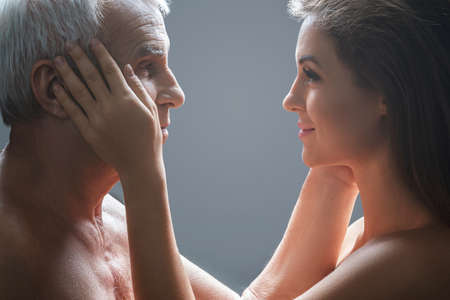 Portrait of elderly father and his daughterの写真素材