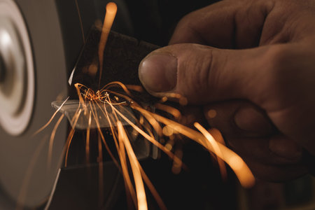 Close-up of bench grinder machine in workshop