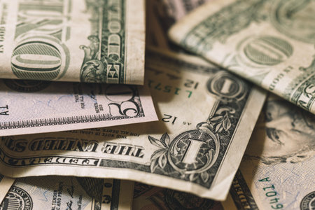 Close-up of the different US dollar bills.