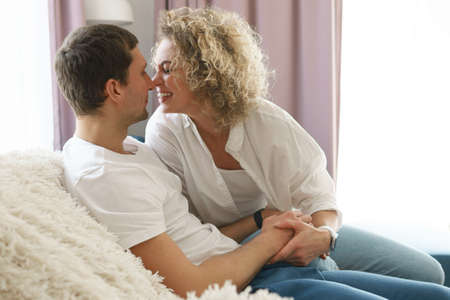 Young couple spending time together at homeの写真素材