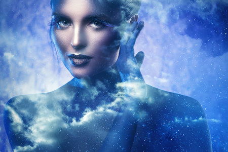 Beautiful model in creative image of fantasy character.