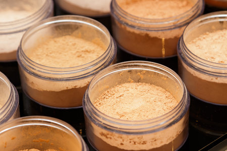 Closeup of different samples of foundation powder