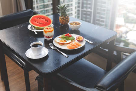 Healthy and delicious breakfast on the tableの写真素材