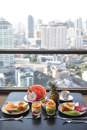 Healthy and delicious breakfast on the dining tableの写真素材