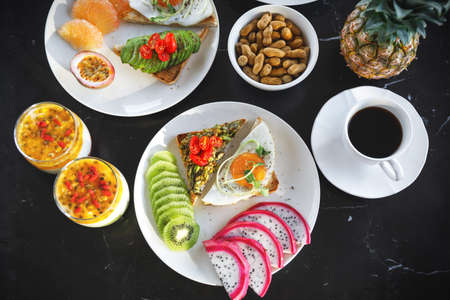 Healthy and delicious breakfast on the tableの写真素材