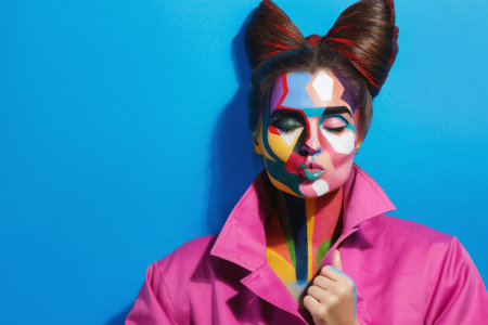 Model with a creative pop art make-up on her face