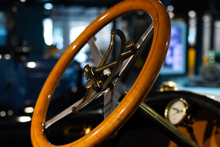 Close up of steering wheel of the retro carの写真素材