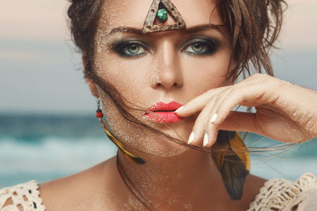 Gorgeous model in image of Red indian woman