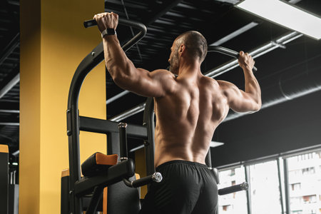 Muscular bodybuilder during his workout in the gym