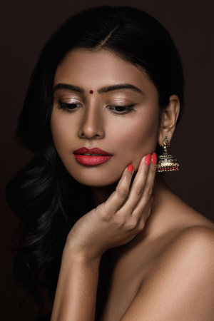 Young Indian woman with beautiful makeup and hairstyleの写真素材