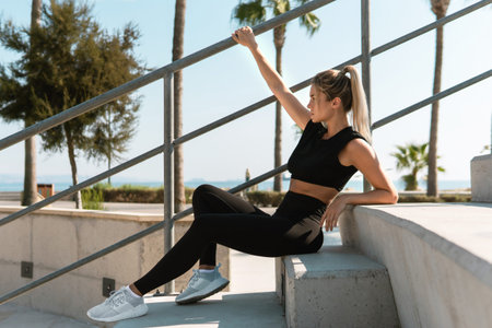 Young and sexy woman athlete during summer street workout