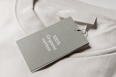 Paper label on a white 100 Percent organic cotton clothingの写真素材