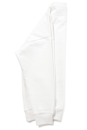 Folded white sweatshirt on white background for designの写真素材