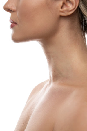 Closeup of female neck with a smooth skinの写真素材