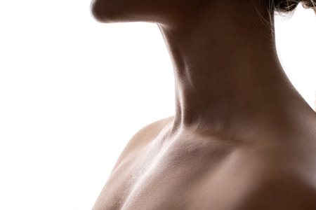 Closeup of female neck with a smooth skinの写真素材