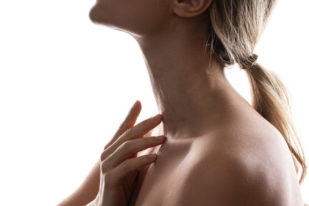 Closeup of female neck with a smooth skinの写真素材