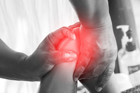 Closeup of female hand during traditional thai massageの写真素材