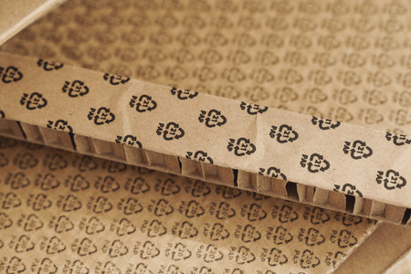 Closeup shot of Cardboard Waste with PAP 21 symbol. Concepts of Paper Recycling and Waste Sortingの写真素材