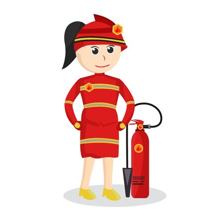 Female firefighter with fire tube illustrationのイラスト素材