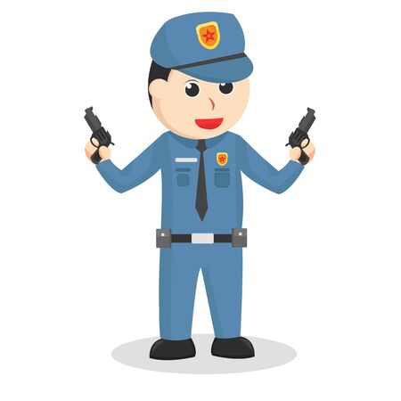 Police holding double gun illustrationのイラスト素材