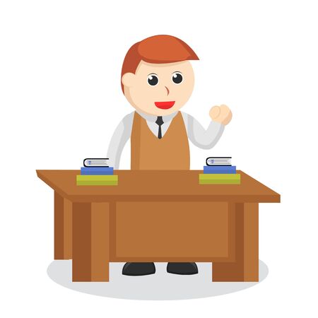 Male teacher with a pile of books on the table illustrationのイラスト素材