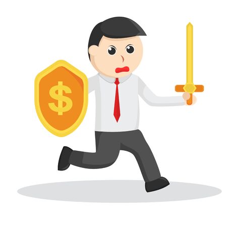 Man With sword and dollar Shield illustrationのイラスト素材