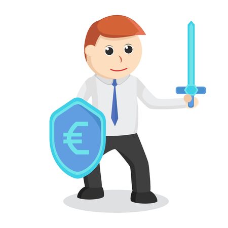 Man With sword and euro Shield illustrationのイラスト素材