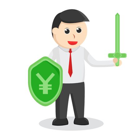 Man With sword and yen Shield illustrationのイラスト素材