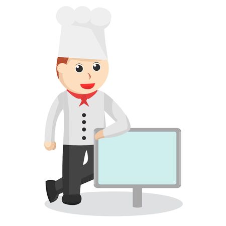 chef standing beside sign illustrationのイラスト素材