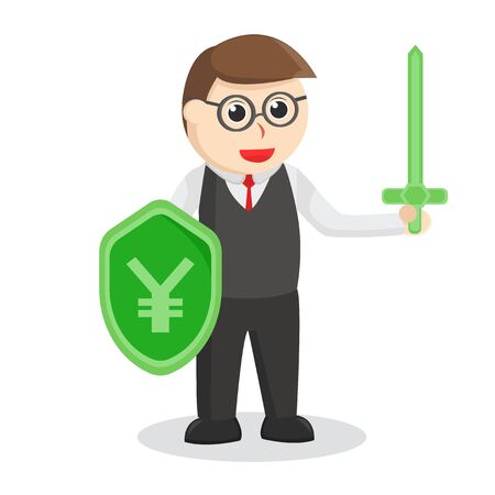 Nerd office with sword and yen Shieldのイラスト素材