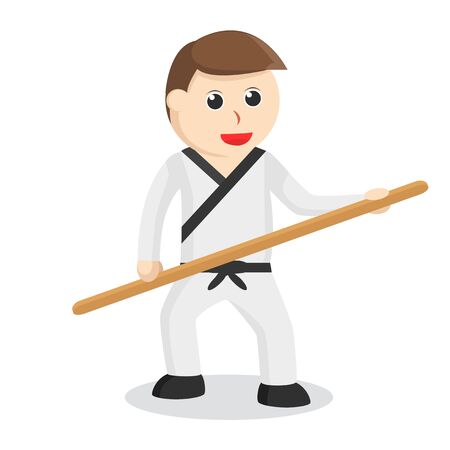 Karate man holding stick to combatのイラスト素材