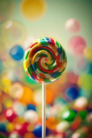 Lollipop close-up on a blurred and bokeh background. Generative AI.の素材