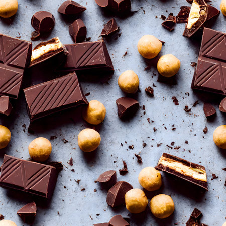 Chocolate bars seamless background. Photorealistic food patterns. Generative AI.の素材