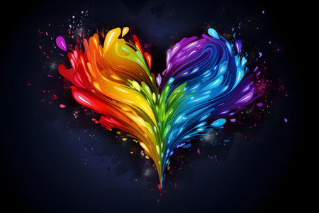 Abstract colorful heart shape explosion on black background.の素材