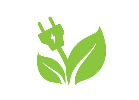 Save energy electricity icon. Environmental protection icon. Energy saving plug in a leaf sign. Eco friendly icon.のイラスト素材