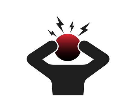 Headache man icon. Headache pain man illustration.  Migraine ache icon.のイラスト素材