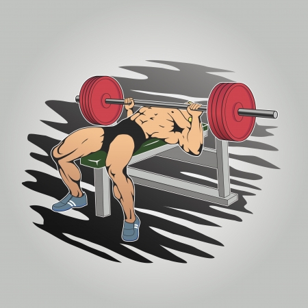 Beefy guy raises the barbell  Vector illustrationのイラスト素材