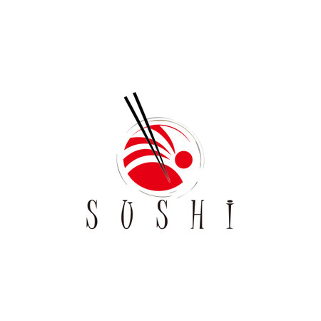 Chopstick Swoosh Bowl Oriental Japan Cuisine, Japanese Sushi Seafood logo design inspirationのイラスト素材