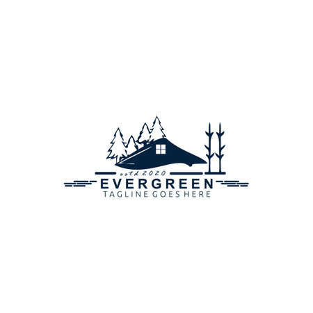 Pine Evergreen tree vintage retro hipster Logo designのイラスト素材