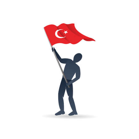 Vector illustration of a boy holding Turkish flagのイラスト素材