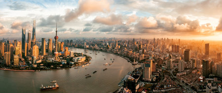 Shanghai city sunset sceneryのeditorial素材