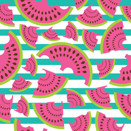 Watermelons seamless pattern vector design on striped background for fabric clothes background and wallpaperのイラスト素材